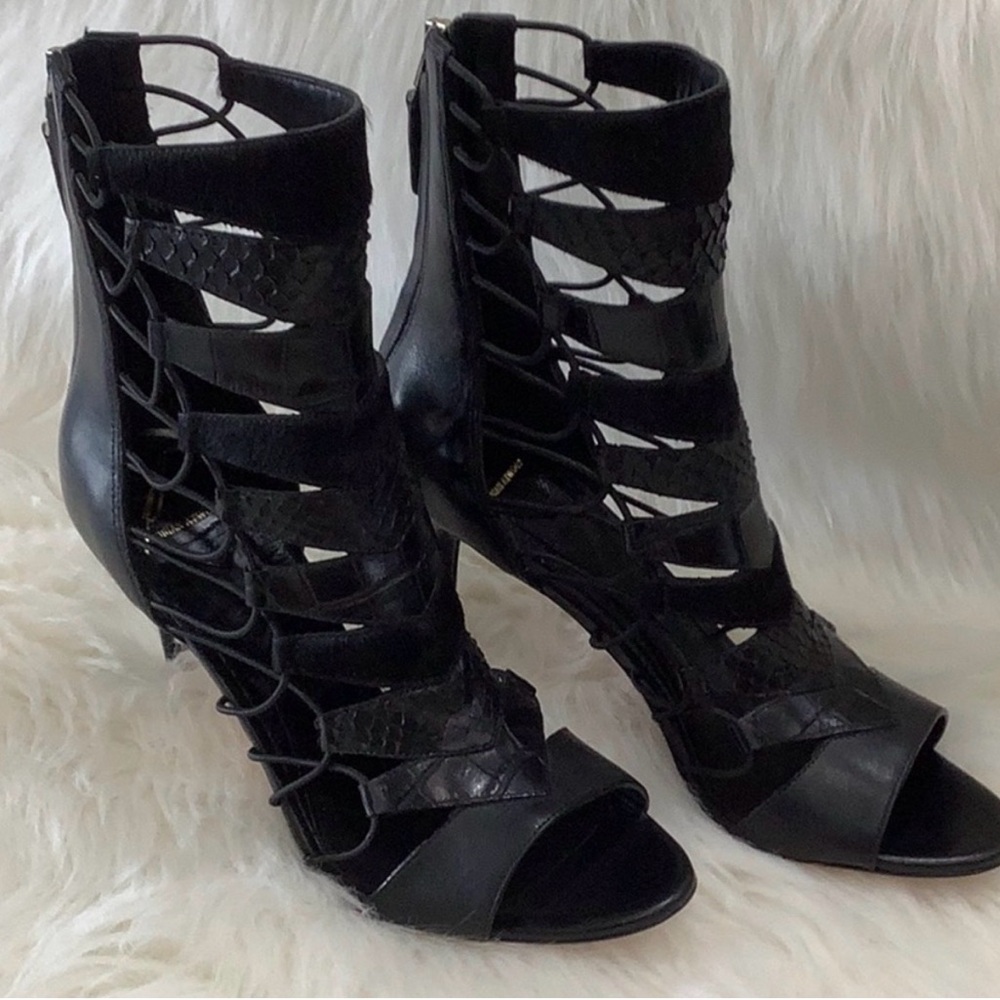 Brian Atwood Black Textured Gladiator Heels